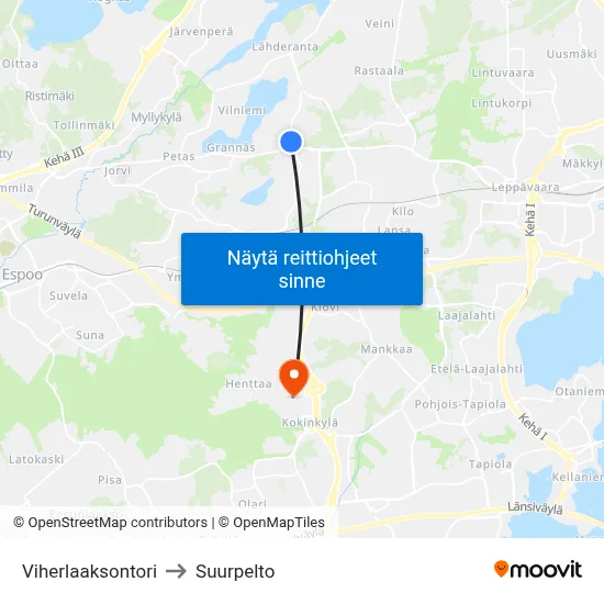 Viherlaaksontori to Suurpelto map