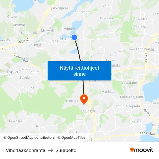 Viherlaaksonranta to Suurpelto map