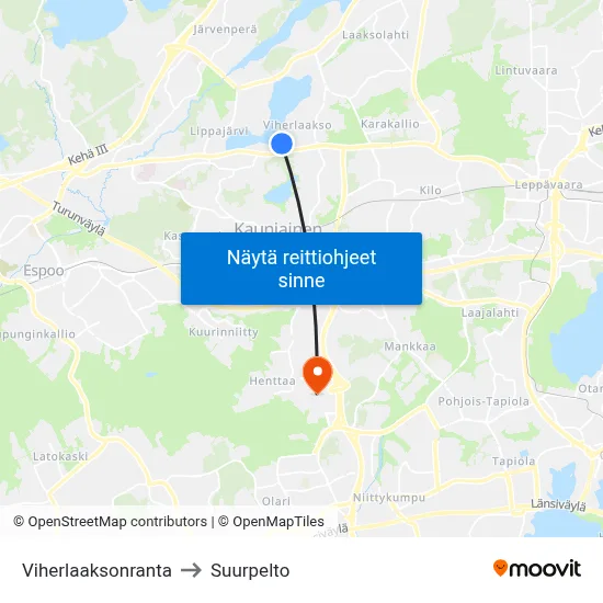 Viherlaaksonranta to Suurpelto map