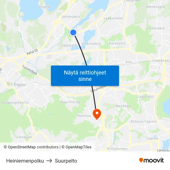 Heiniemenpolku to Suurpelto map