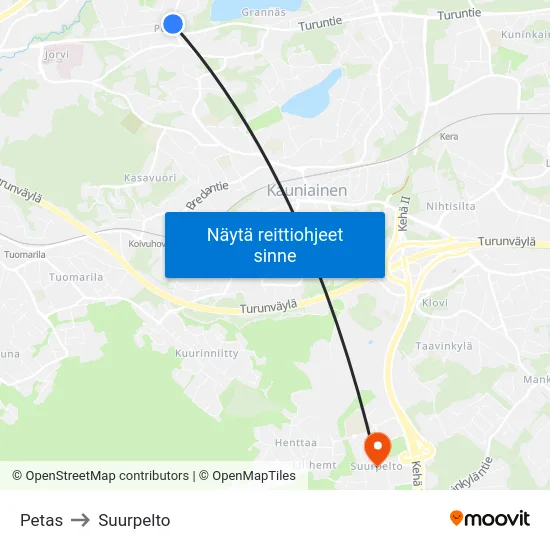 Petas to Suurpelto map
