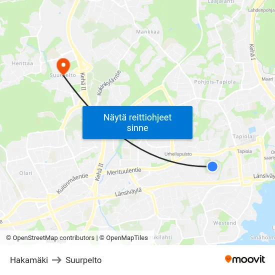 Hakamäki to Suurpelto map