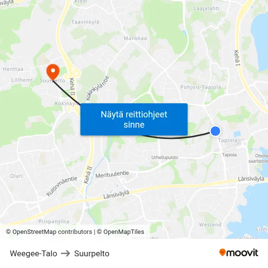 Weegee-Talo to Suurpelto map