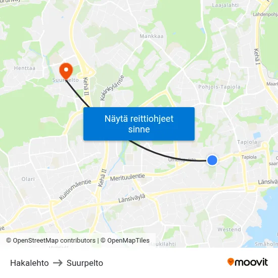 Hakalehto to Suurpelto map