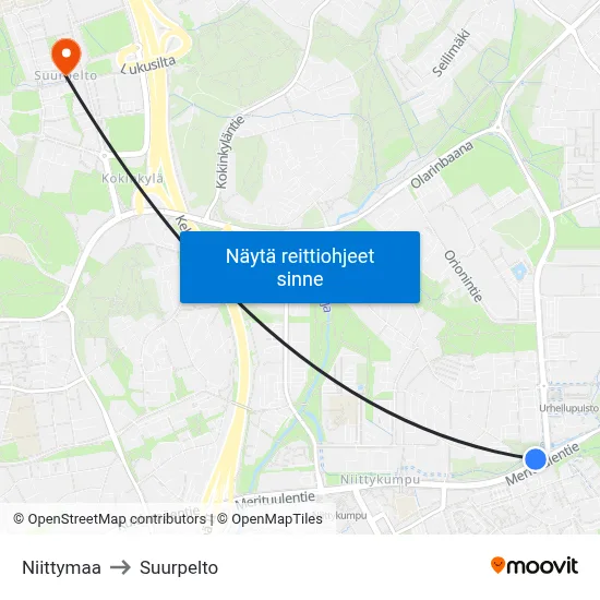 Niittymaa to Suurpelto map