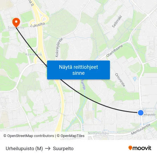 Urheilupuisto (M) to Suurpelto map