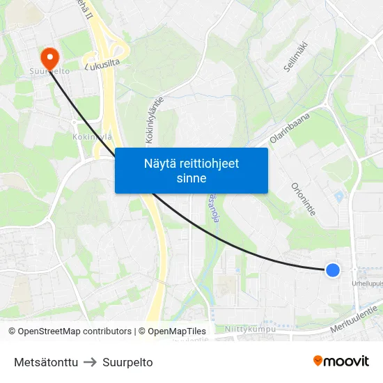 Metsätonttu to Suurpelto map