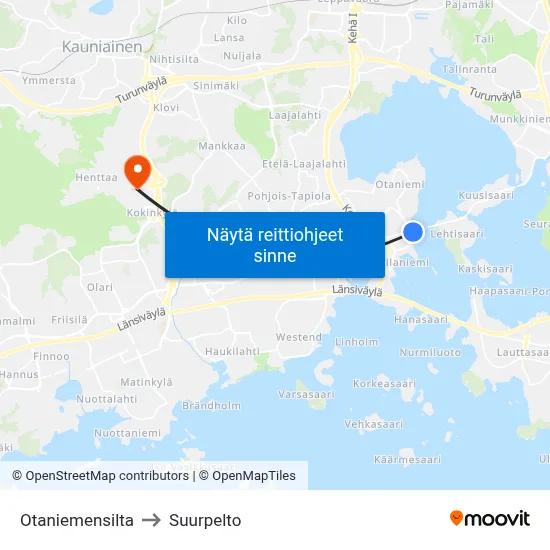 Otaniemensilta to Suurpelto map