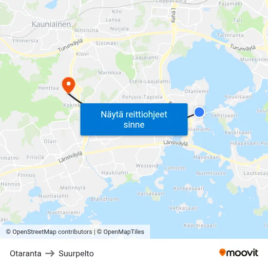 Otaranta to Suurpelto map