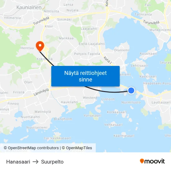 Hanasaari to Suurpelto map