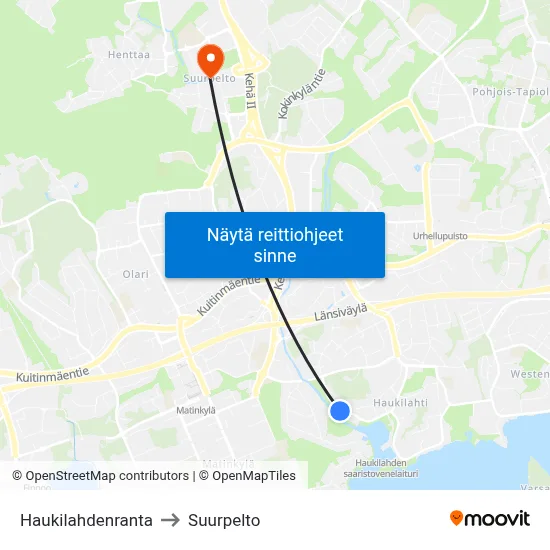 Haukilahdenranta to Suurpelto map
