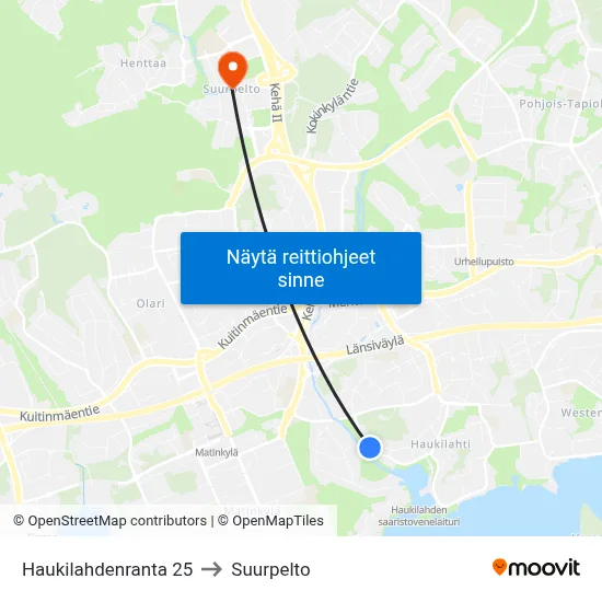Haukilahdenranta 25 to Suurpelto map