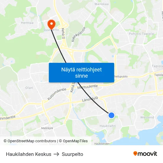 Haukilahden Keskus to Suurpelto map