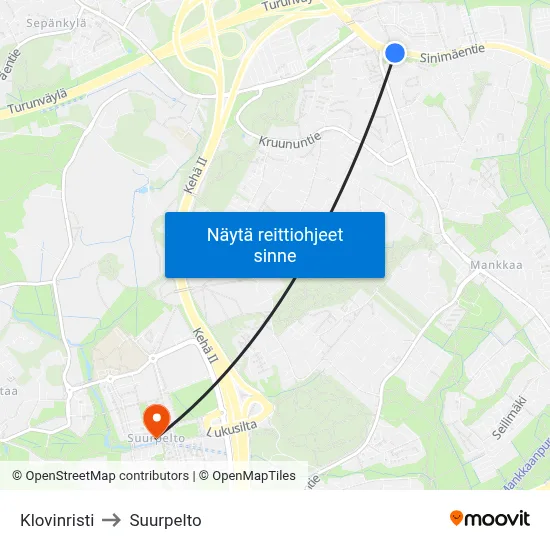 Klovinristi to Suurpelto map