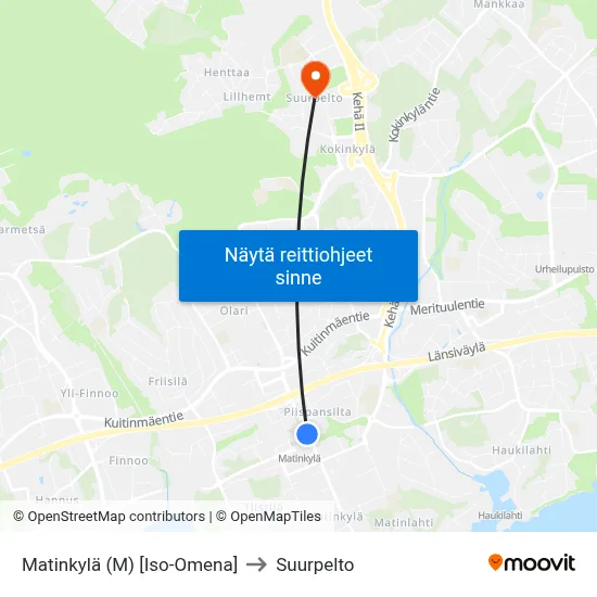 Matinkylä (M) [Iso-Omena] to Suurpelto map