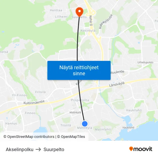 Akselinpolku to Suurpelto map