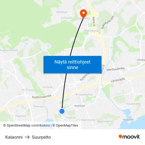 Kalaonni to Suurpelto map