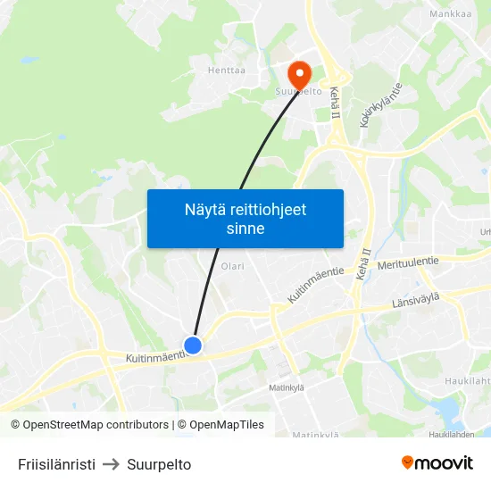 Friisilänristi to Suurpelto map