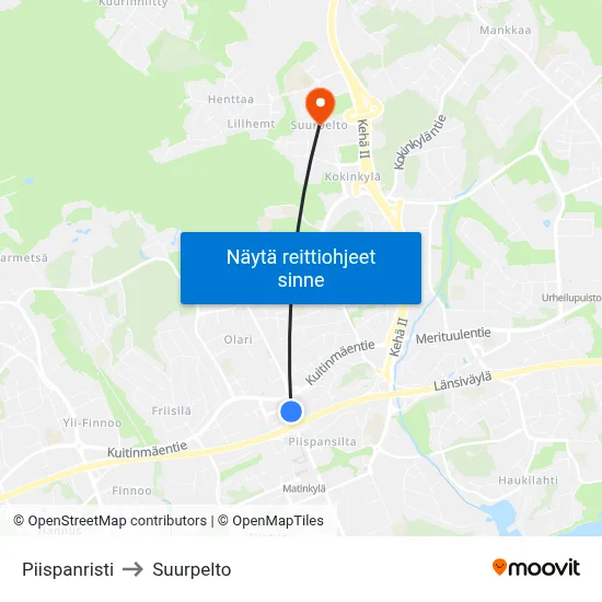 Piispanristi to Suurpelto map