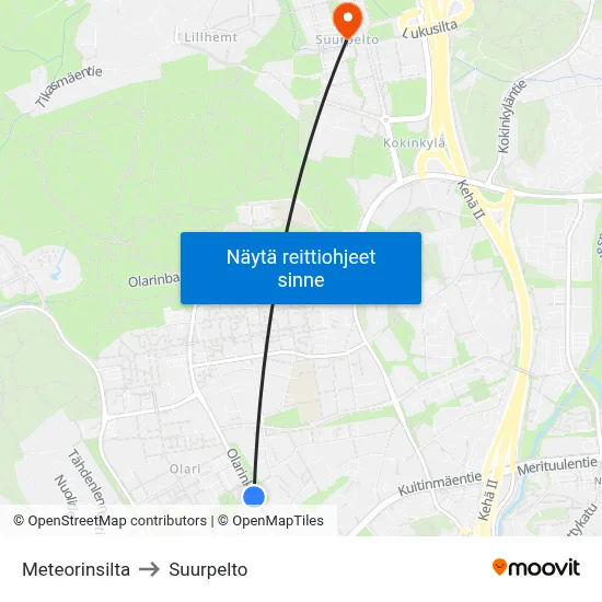 Meteorinsilta to Suurpelto map
