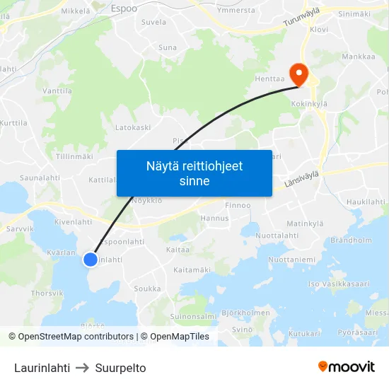 Laurinlahti to Suurpelto map