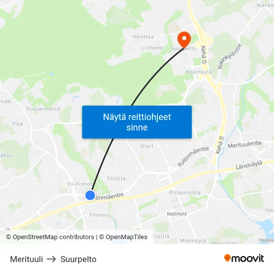 Merituuli to Suurpelto map