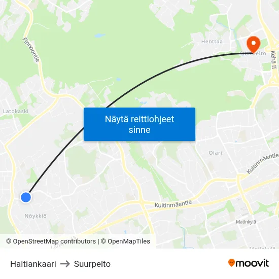 Haltiankaari to Suurpelto map