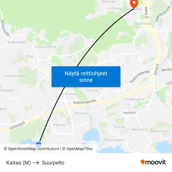Kaitaa (M) to Suurpelto map