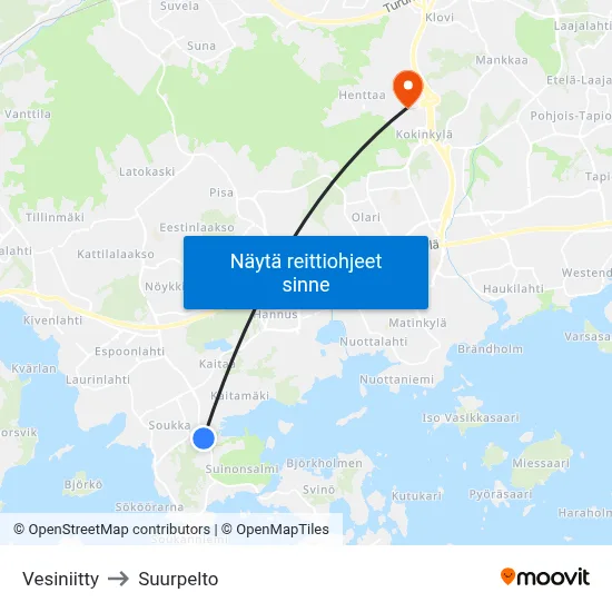 Vesiniitty to Suurpelto map