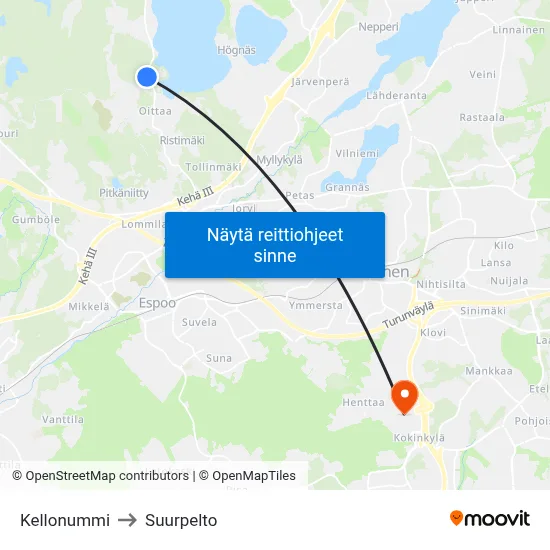 Kellonummi to Suurpelto map