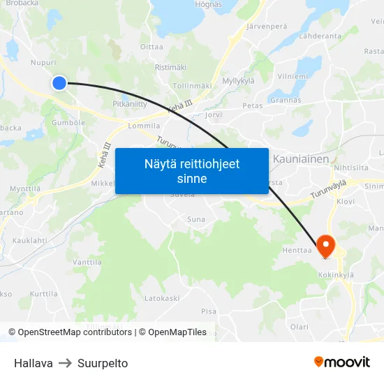 Hallava to Suurpelto map
