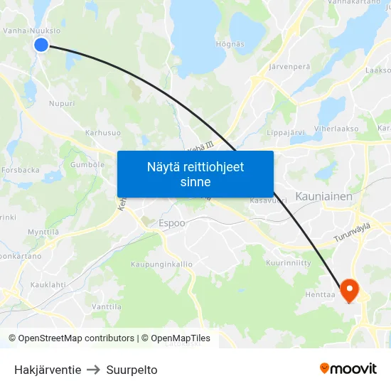 Hakjärventie to Suurpelto map