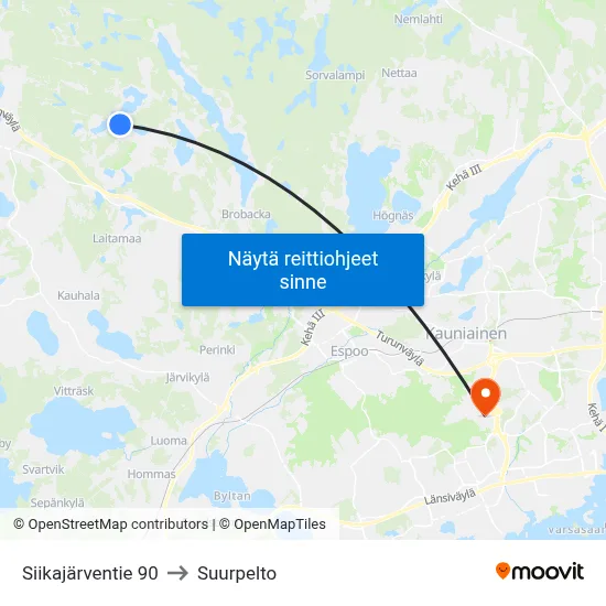 Siikajärventie 90 to Suurpelto map