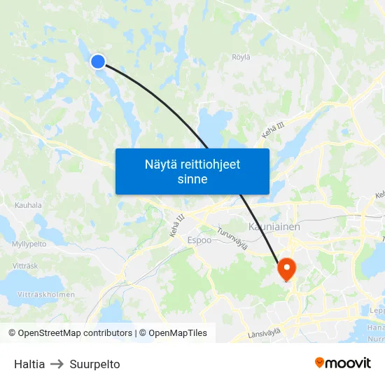 Haltia to Suurpelto map