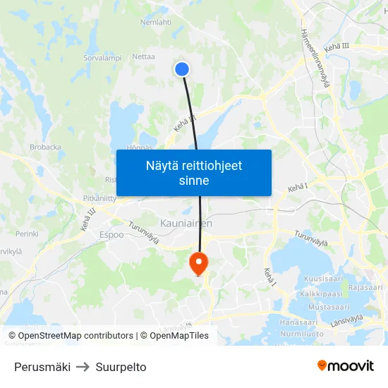 Perusmäki to Suurpelto map