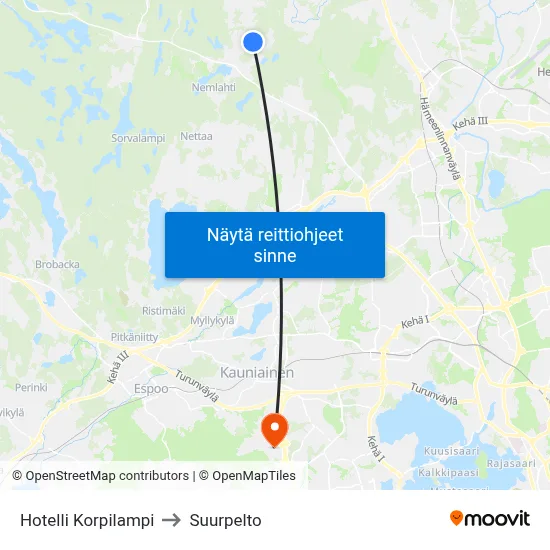 Hotelli Korpilampi to Suurpelto map