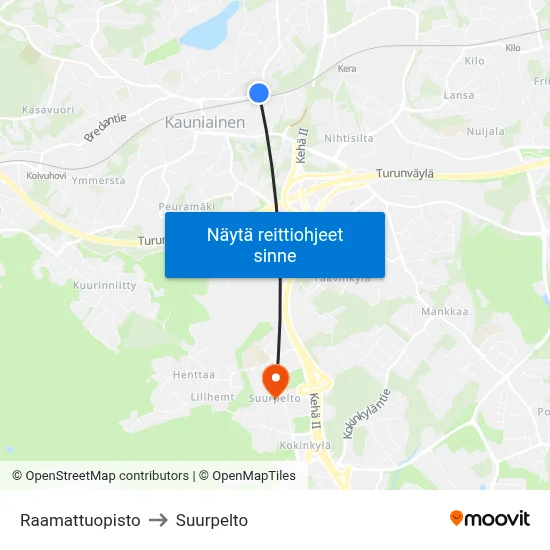 Raamattuopisto to Suurpelto map