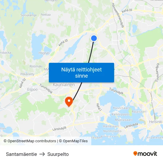 Santamäentie to Suurpelto map