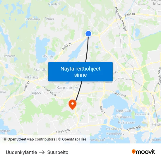 Uudenkyläntie to Suurpelto map