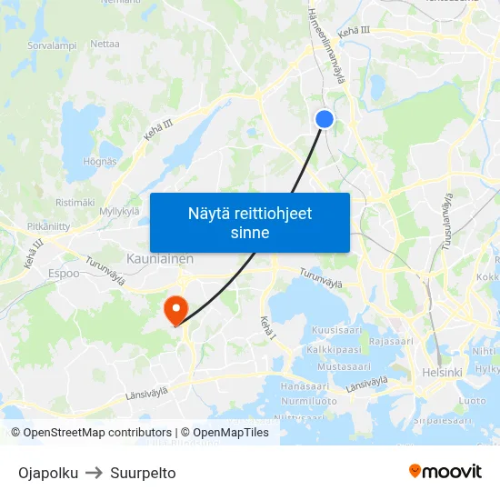 Ojapolku to Suurpelto map