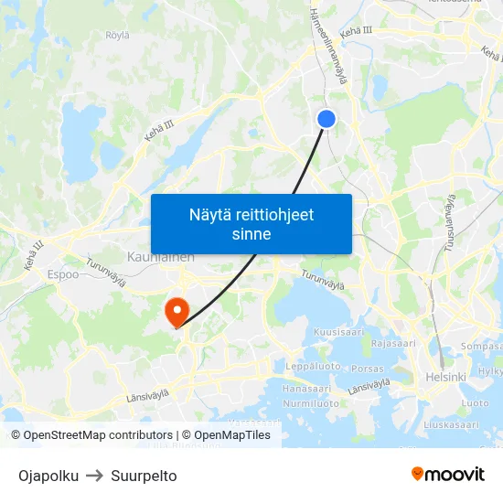 Ojapolku to Suurpelto map