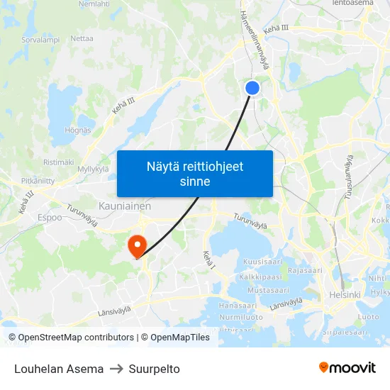 Louhelan Asema to Suurpelto map