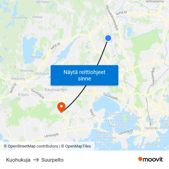 Kuohukuja to Suurpelto map