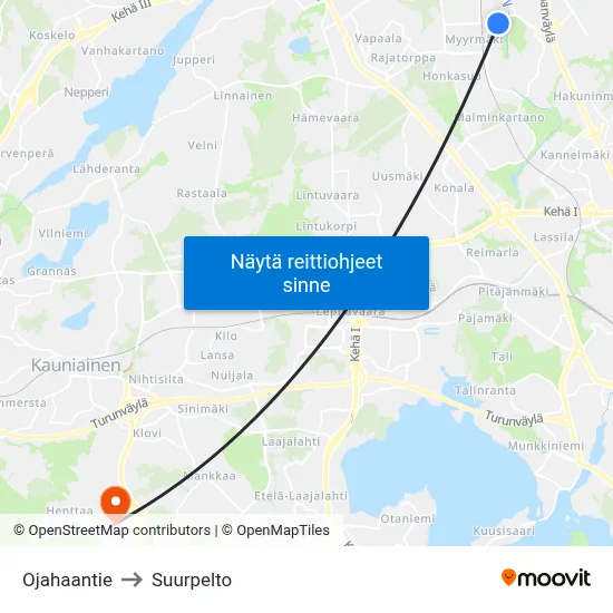 Ojahaantie to Suurpelto map