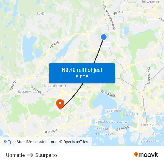 Uomatie to Suurpelto map