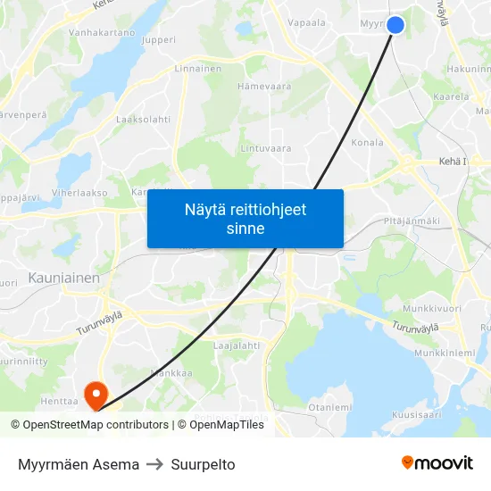 Myyrmäen Asema to Suurpelto map