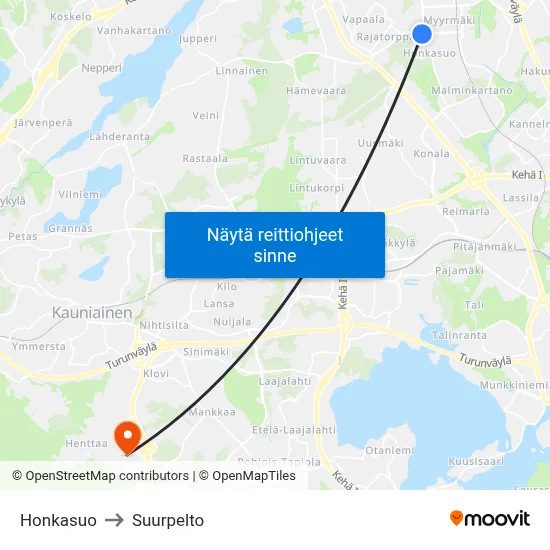 Honkasuo to Suurpelto map