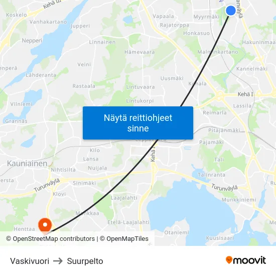 Vaskivuori to Suurpelto map