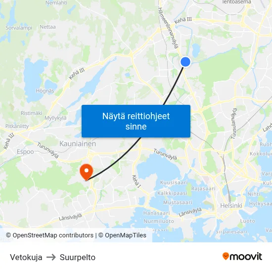 Vetokuja to Suurpelto map