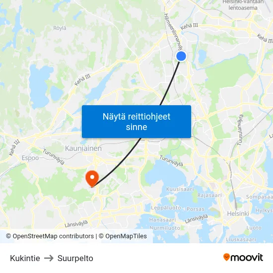 Kukintie to Suurpelto map